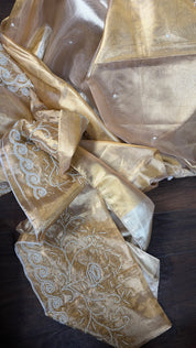 Designer Tissue Silk - Silver Golden Embroidered