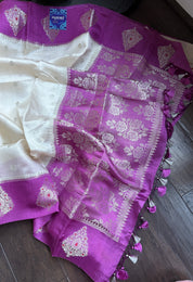 Chiniya Silk Banarasi - Off White Purple Woven