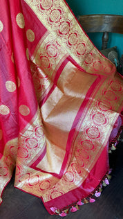 Pure Silk Mashru Banarasi- Raspberry Red Dual Shaded