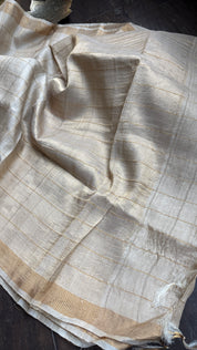 Pure Tussar Silk - Beige Golden Zari Woven5