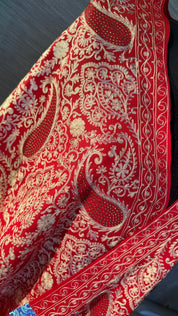 Kashmiri Pashmina Fine Wool Stole - Red Resham Stone Aariwork