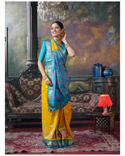 Pure Silk Ikat - Yellow Firozi Pochampally