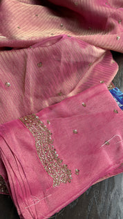 Designer Georgette Organza - Pink Dual Shaded Scalloped Border