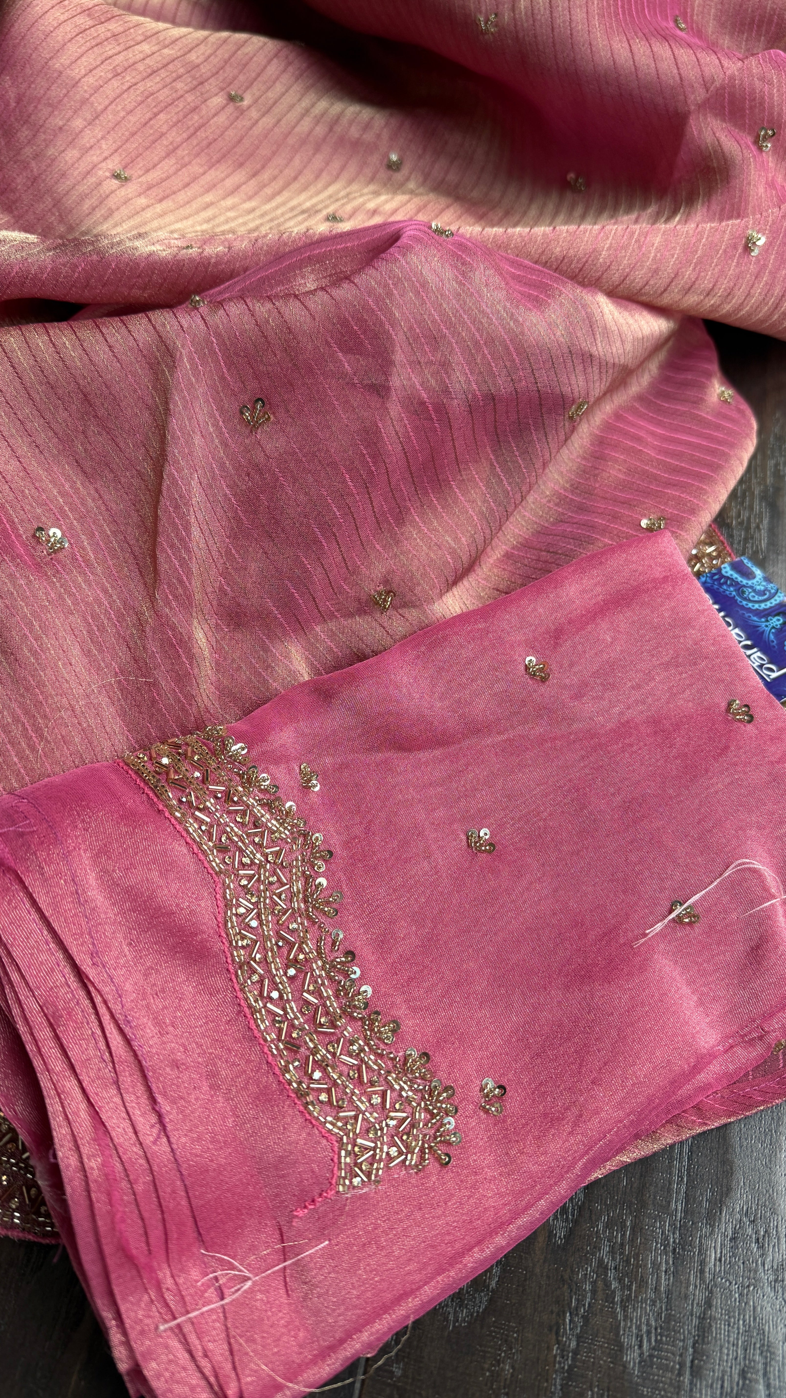 Designer Georgette Organza - Pink Dual Shaded Scalloped Border