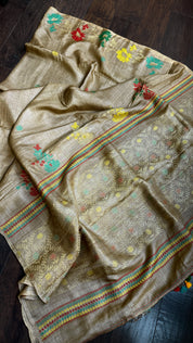 Pure Tussar Silk Jamdaani - Tan Color