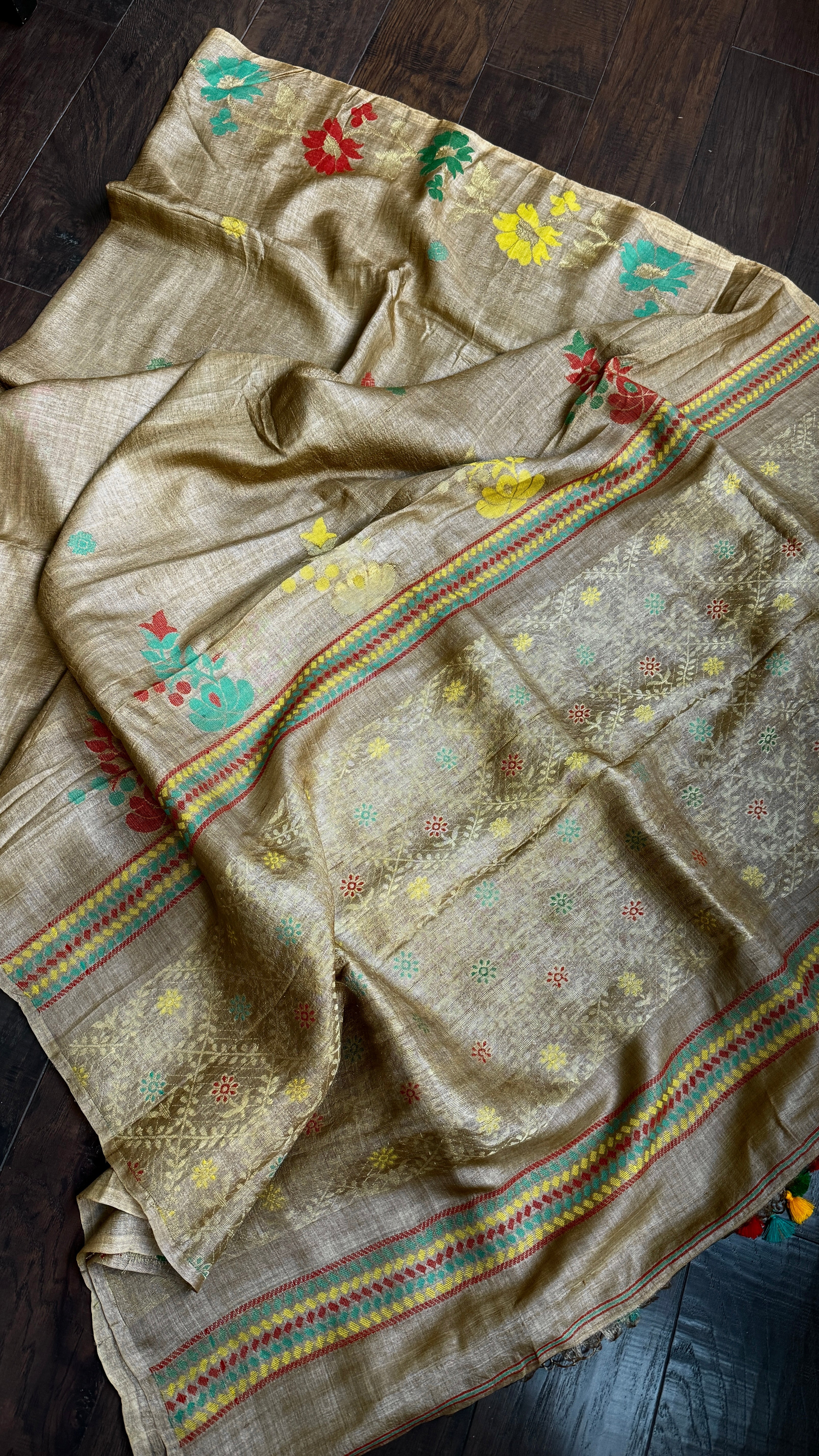 Pure Tussar Silk Jamdaani - Tan Color