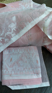 Dhakai Jamdani  - Pale Pink Silver Zari  Woven