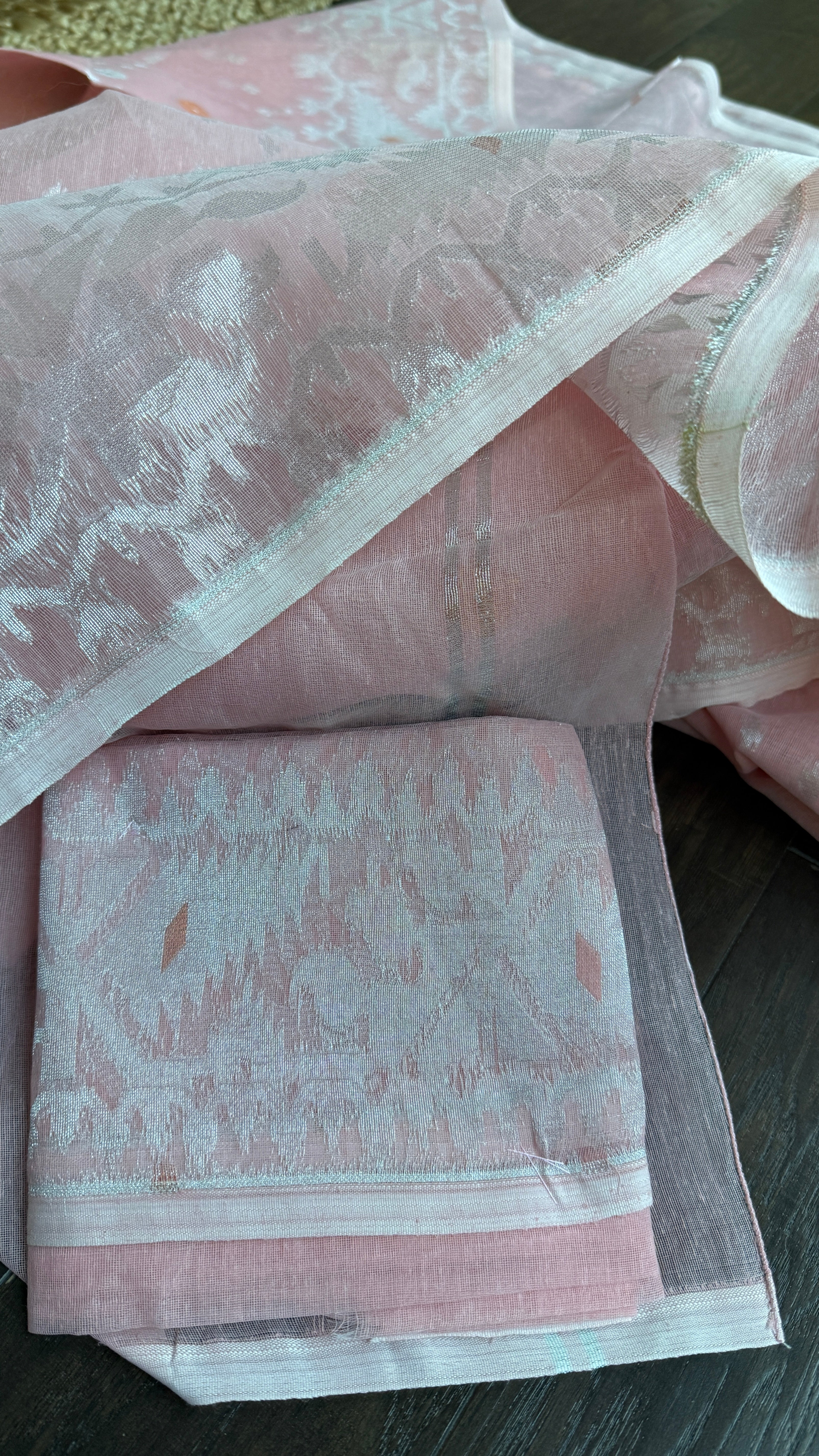 Dhakai Jamdani  - Pale Pink Silver Zari  Woven