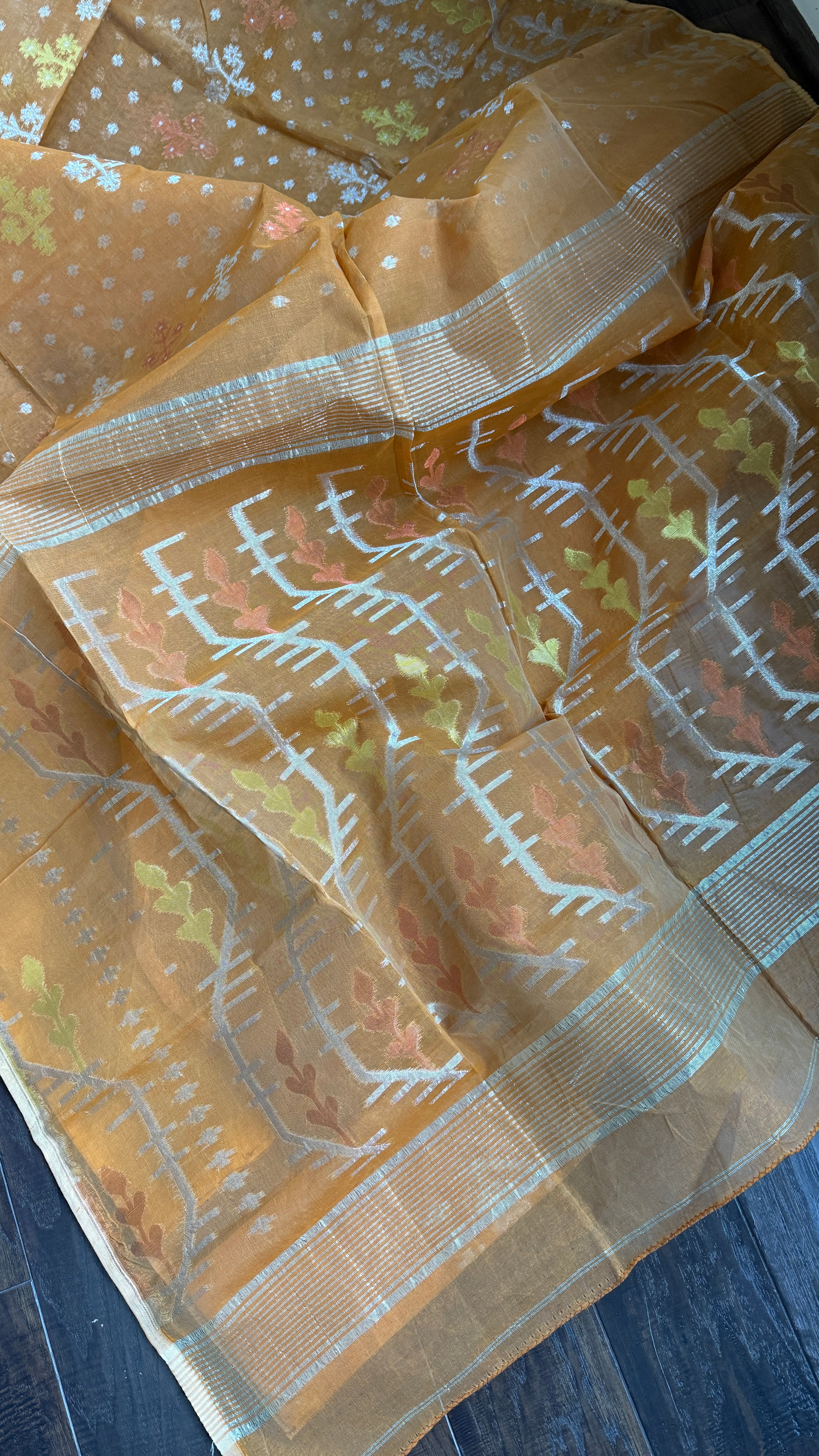 Dhakai Jamdani  - Light Terracotta Silver Zari Woven