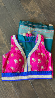 Designer Blouse - Pink Blue Golden Zari