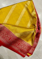 Pure Silk Katan Banarasi- Yellow Red Kadhua