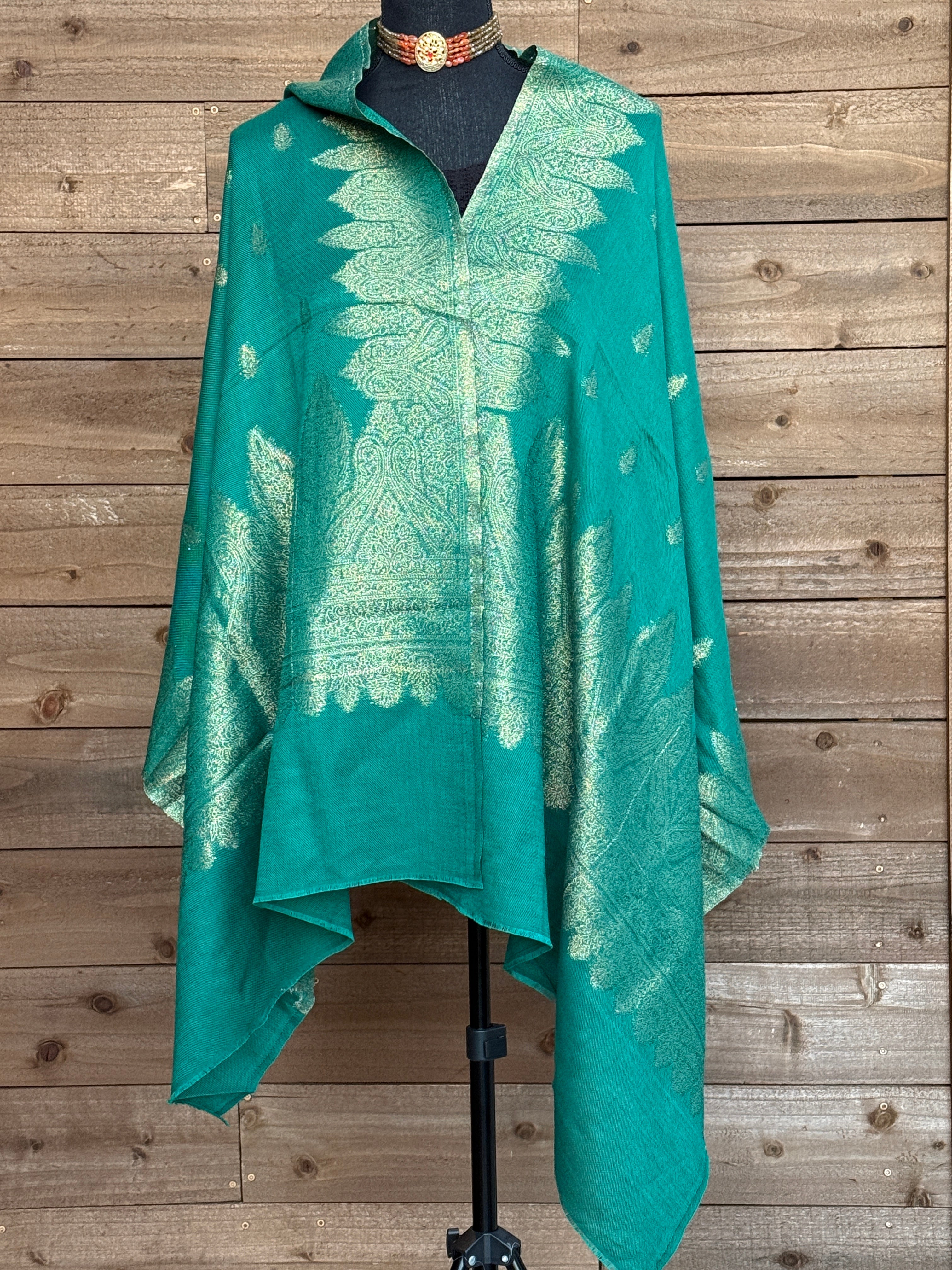 Kashmiri Pashmina Stole - Sea Green Resham Woven