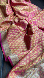 Soft Silk Banarasi - Pink yellow Dual Shaded Woven