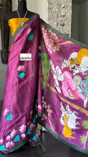 Hand Painted Tussar Silk - Purple Pichwai