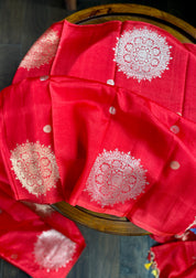 Pure Katan Silk Banarasi - Red woven