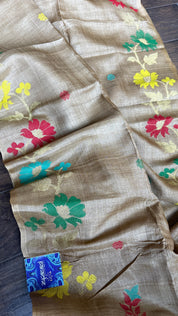 Pure Tussar Silk Jamdaani - Tan Color