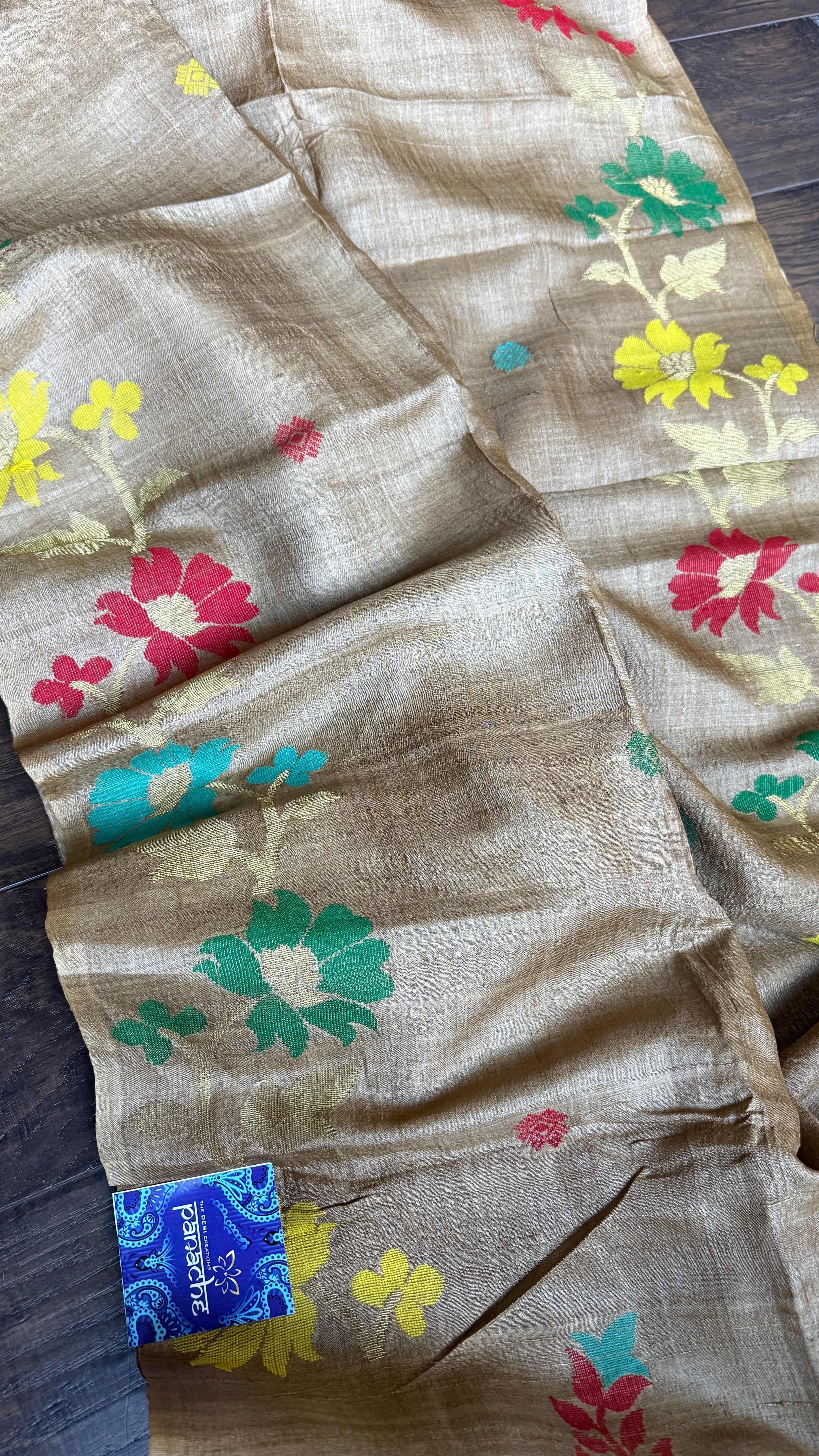 Pure Tussar Silk Jamdaani - Tan Color