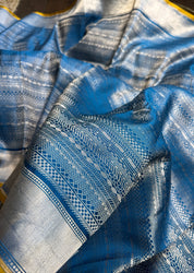 Pure Silk Brocade Banarasi- Blue Yellow