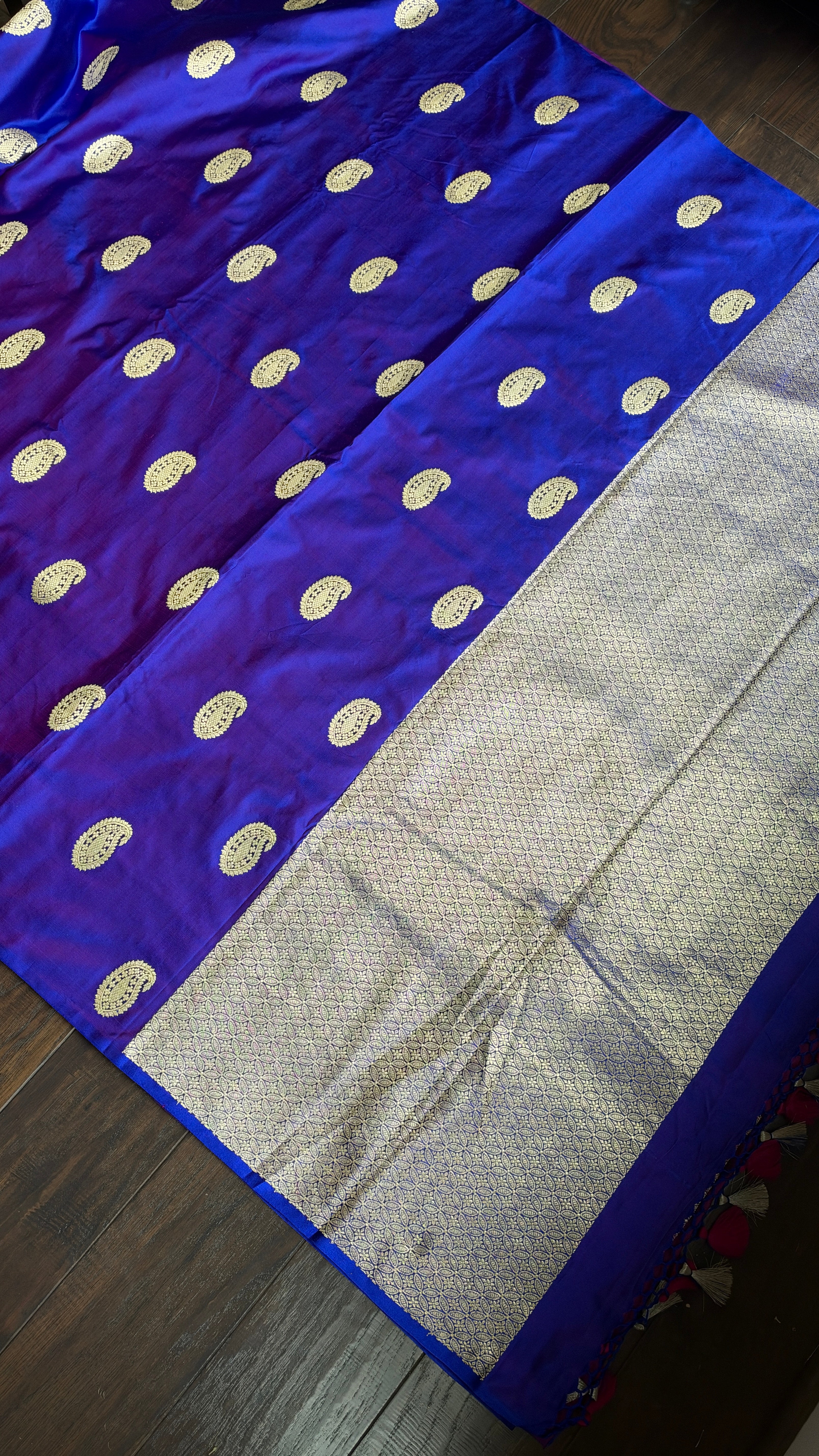 Pure Silk Mashru Borderless Banarasi- Blue Purple Dual Tone