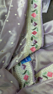 Designer Tissue Silk Paithani - Mettalic Lavender Embroidered