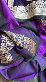 Soft Silk Mashru Banaras Saree - Purple Dark