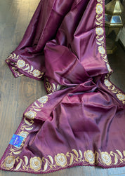 Soft Silk Embroidered - Wine Color