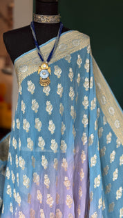 Khaddi Georgette Shaded Banarasi - Light Blue Lavender