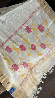 Tussar Silk Paithani Single Munia - Golden Beige Handwoven