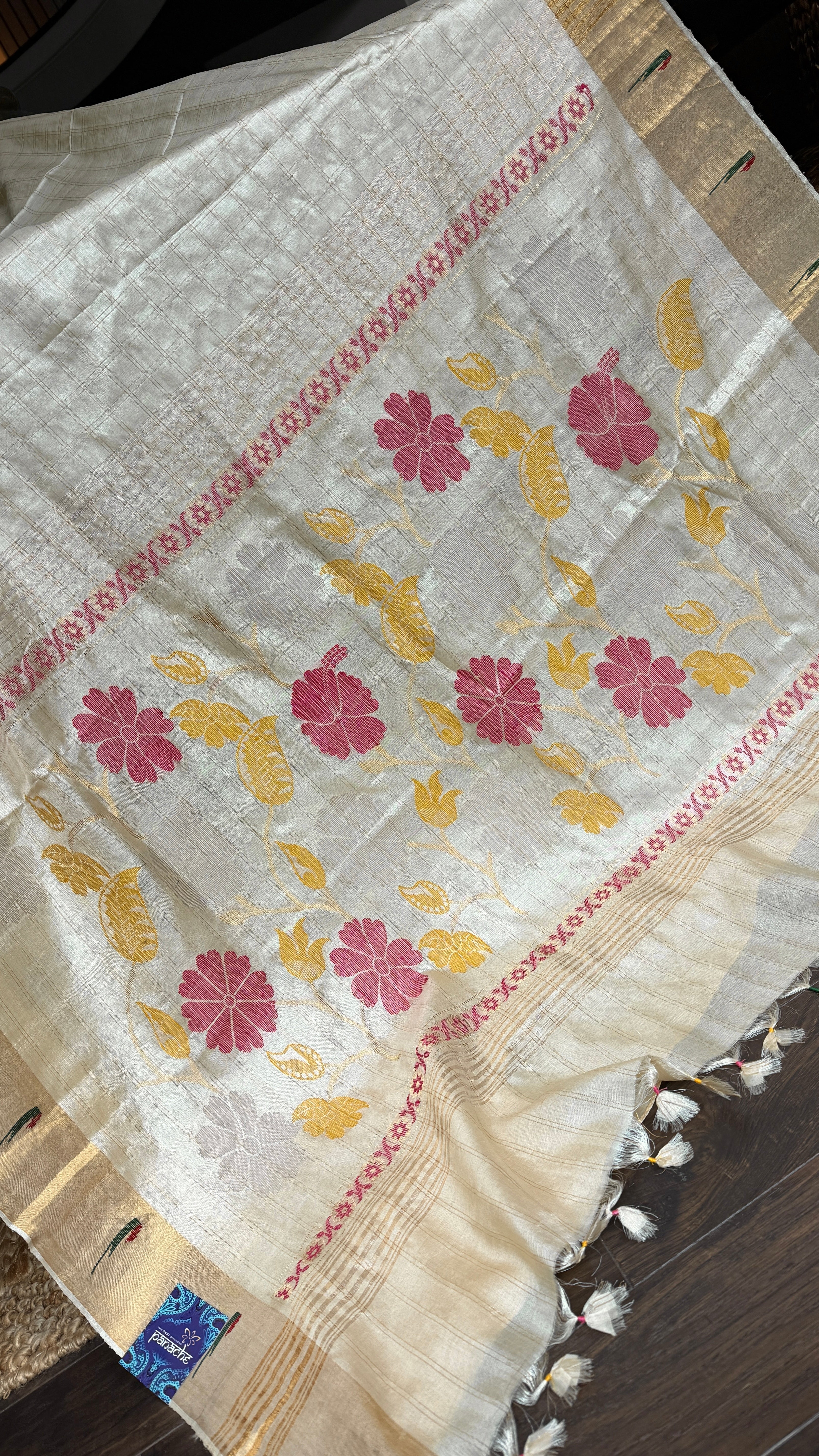 Tussar Silk Paithani Single Munia - Golden Beige Handwoven