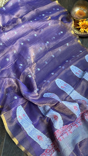 Metallic Tissue Muslin Silk Jamdaani - Purple