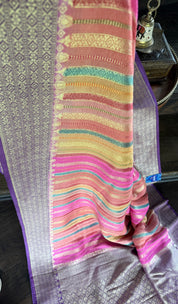 Khaddi Tussar Banarasi -  Pink Multi color Purple