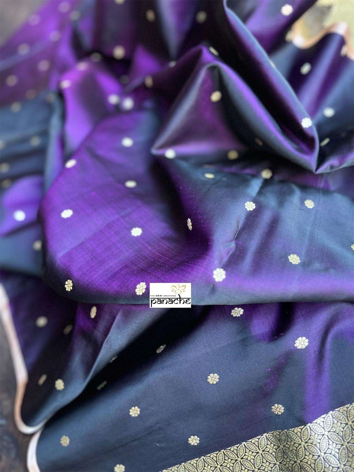 Pure Silk Mashru Banarasi- Black Purple