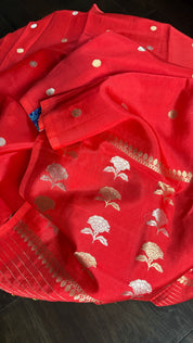 Pure Katan Silk Banarasi - Red woven