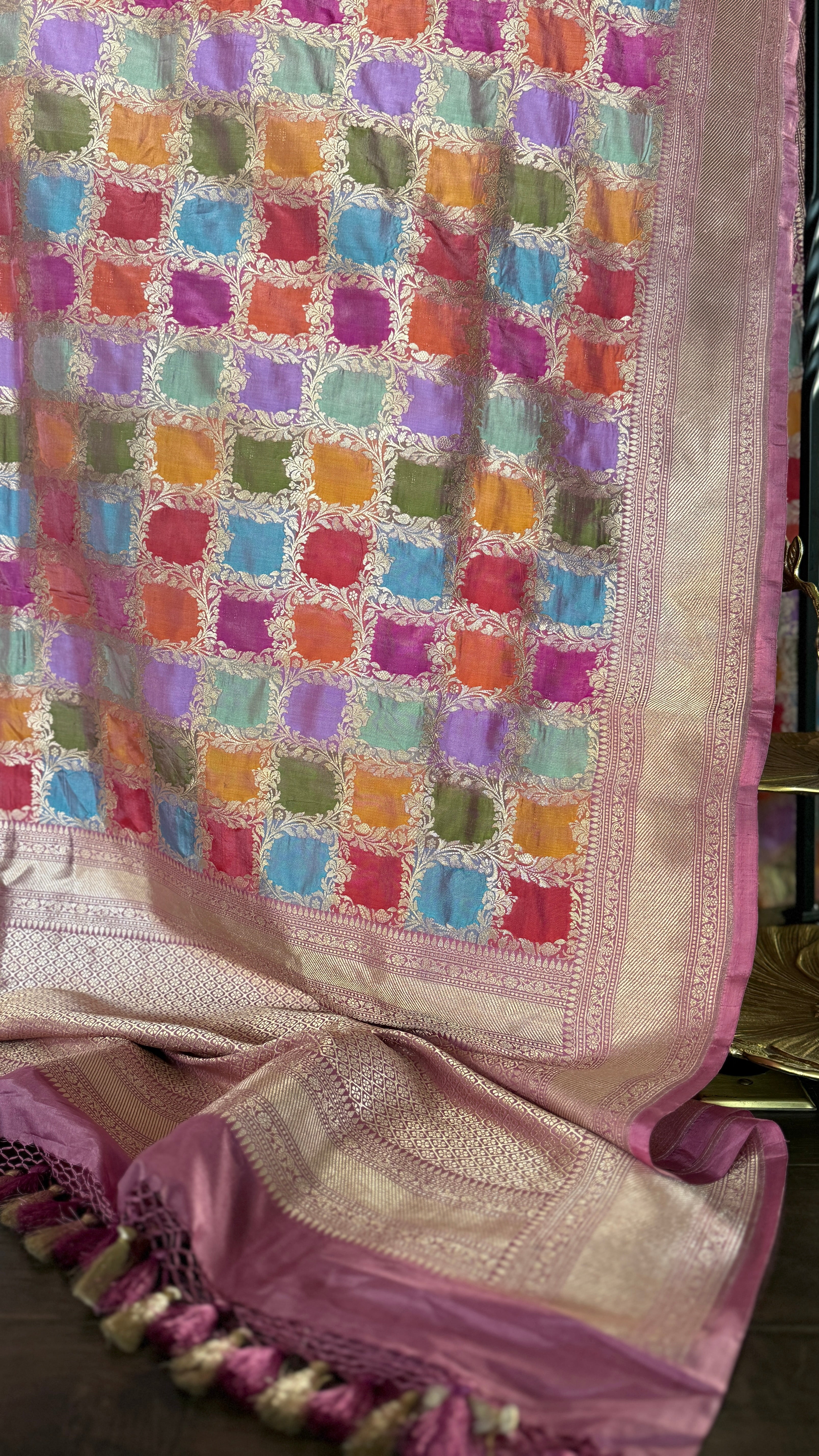 Pure Silk Banarasi - Thulian Pink Multi Color