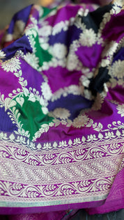 Pure Silk Banarasi - Purple Magenta Maroon Green
