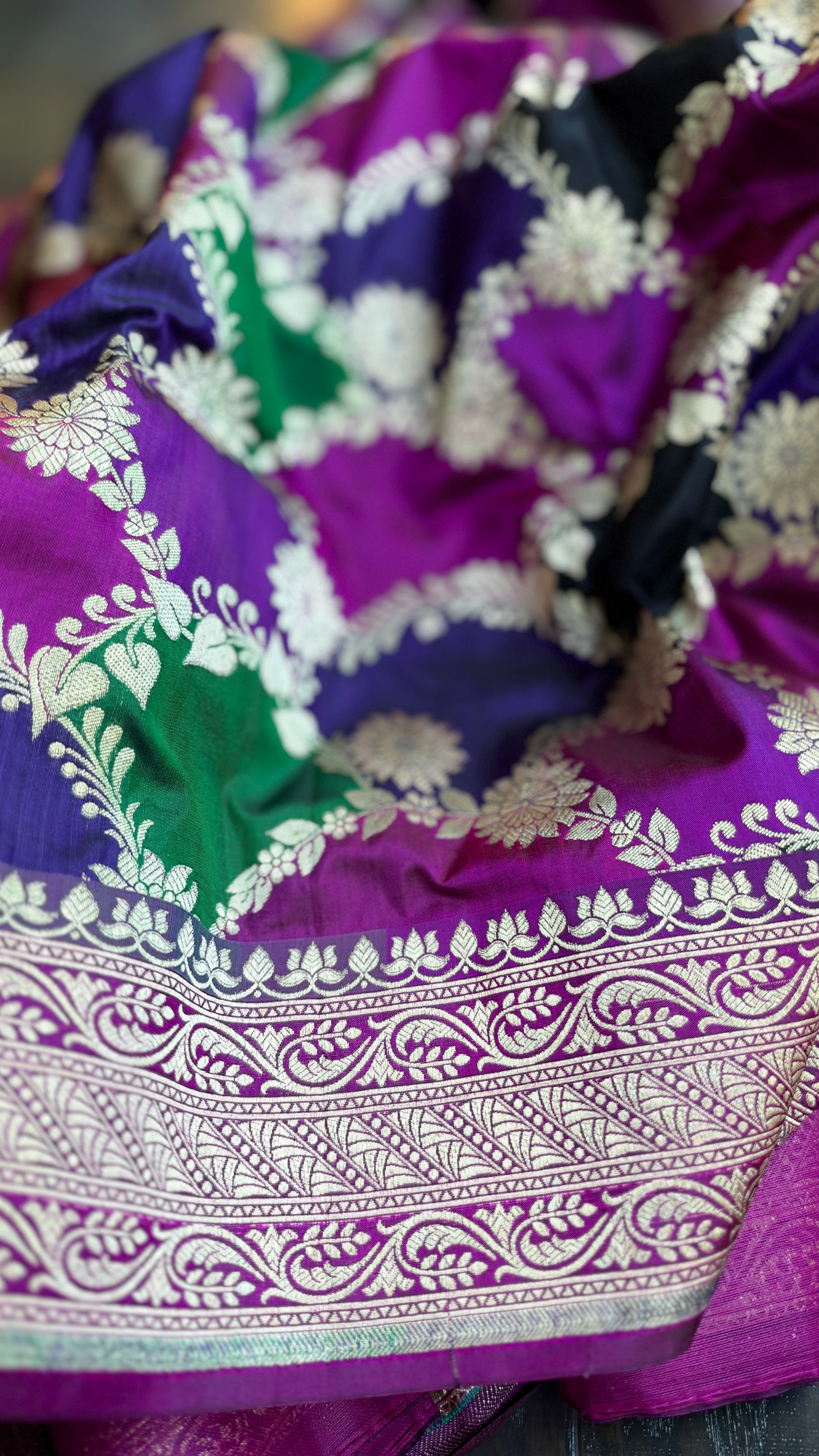 Pure Silk Banarasi - Purple Magenta Maroon Green