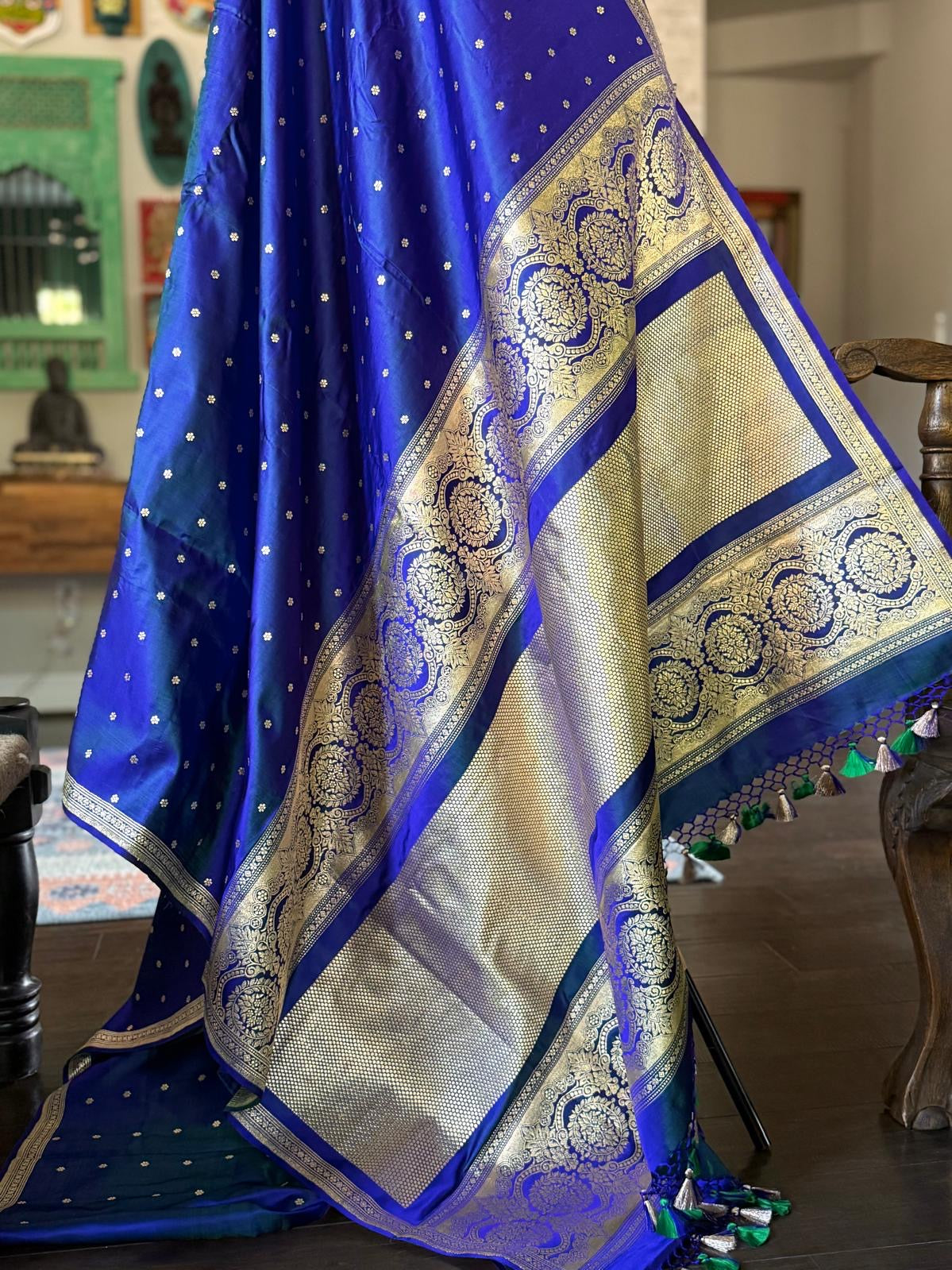 Pure Silk Mashru Banarasi- Peacock Blue Dual Tone