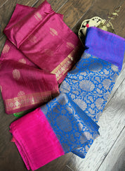 Raw Silk Banarasi - Magenta Sea Green