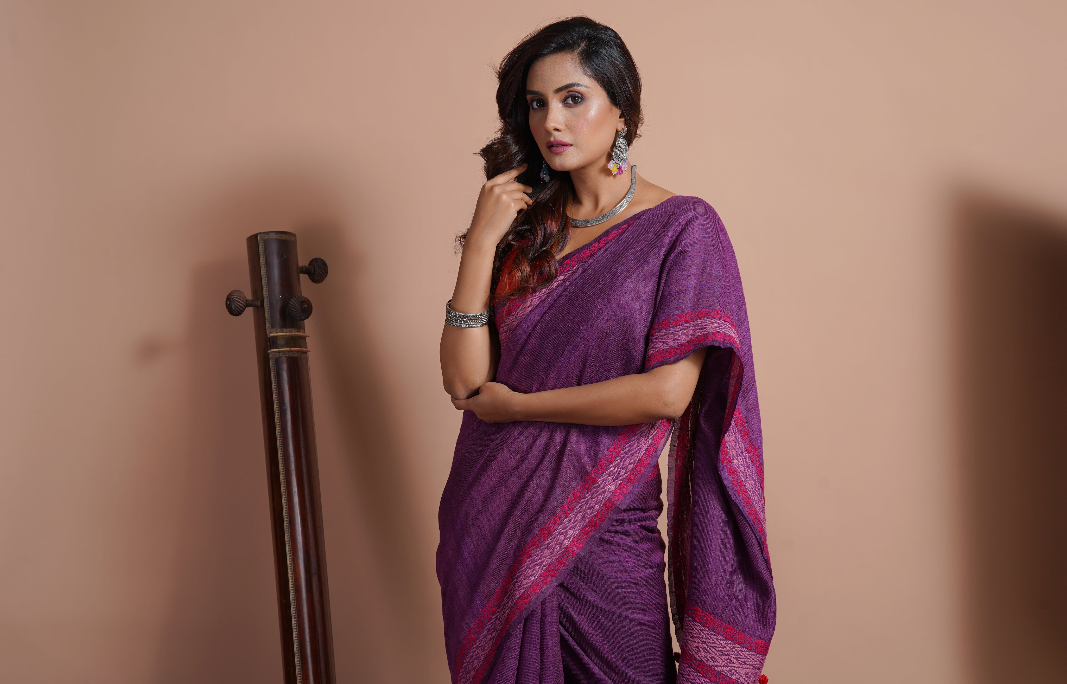 Pure Matka Silk embroidered -Purple Woven