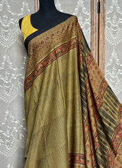 Modal Silk Ajrakh - Greenish Yellow Black Checkered