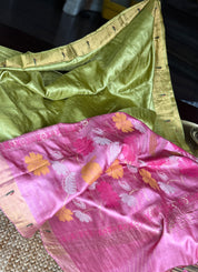 Tussar Silk Paithani Single Munia - Henna Green Handwoven