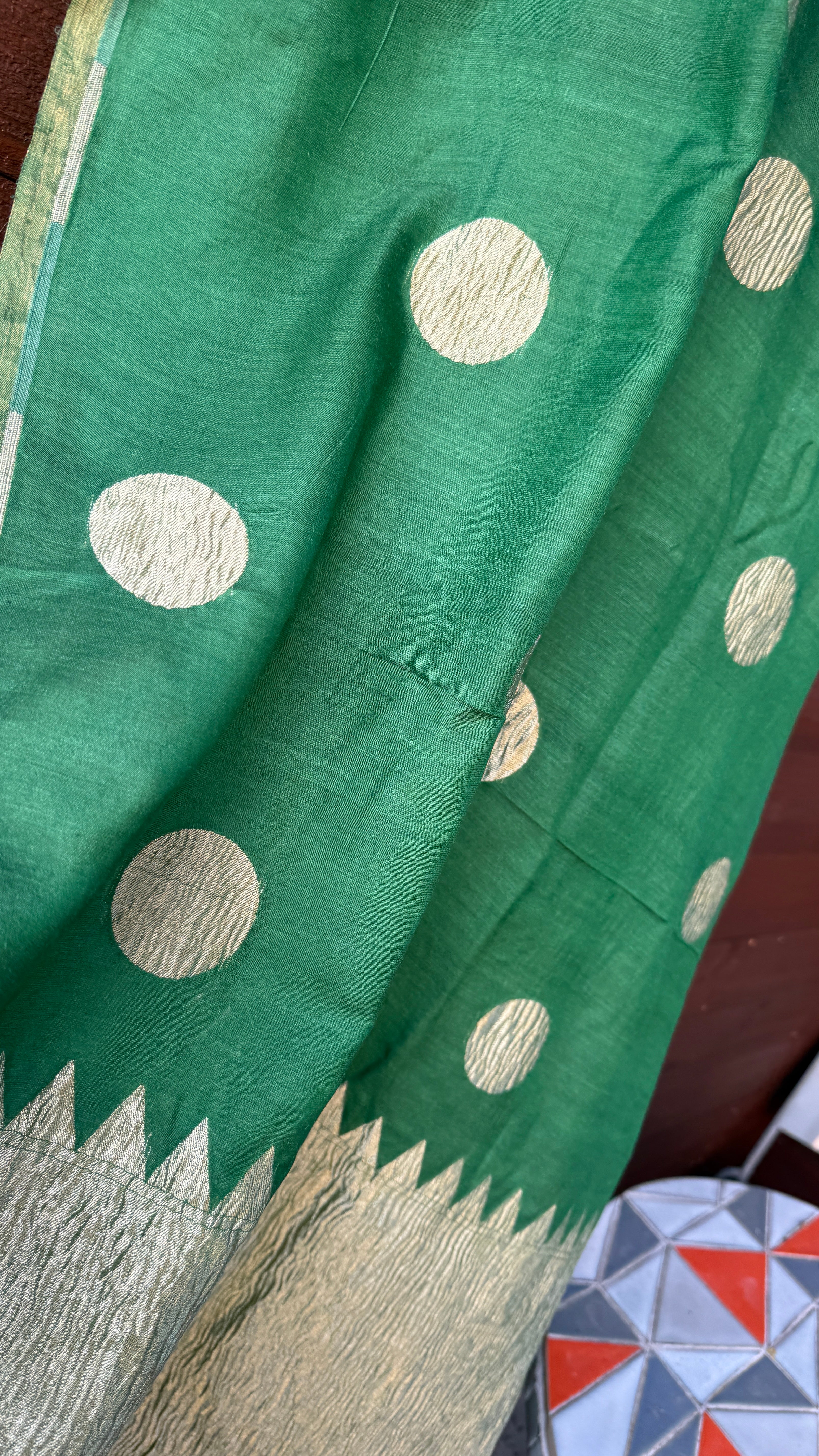 Pure Muga Chiffon Banarasi - Green Crushed Gold Zari