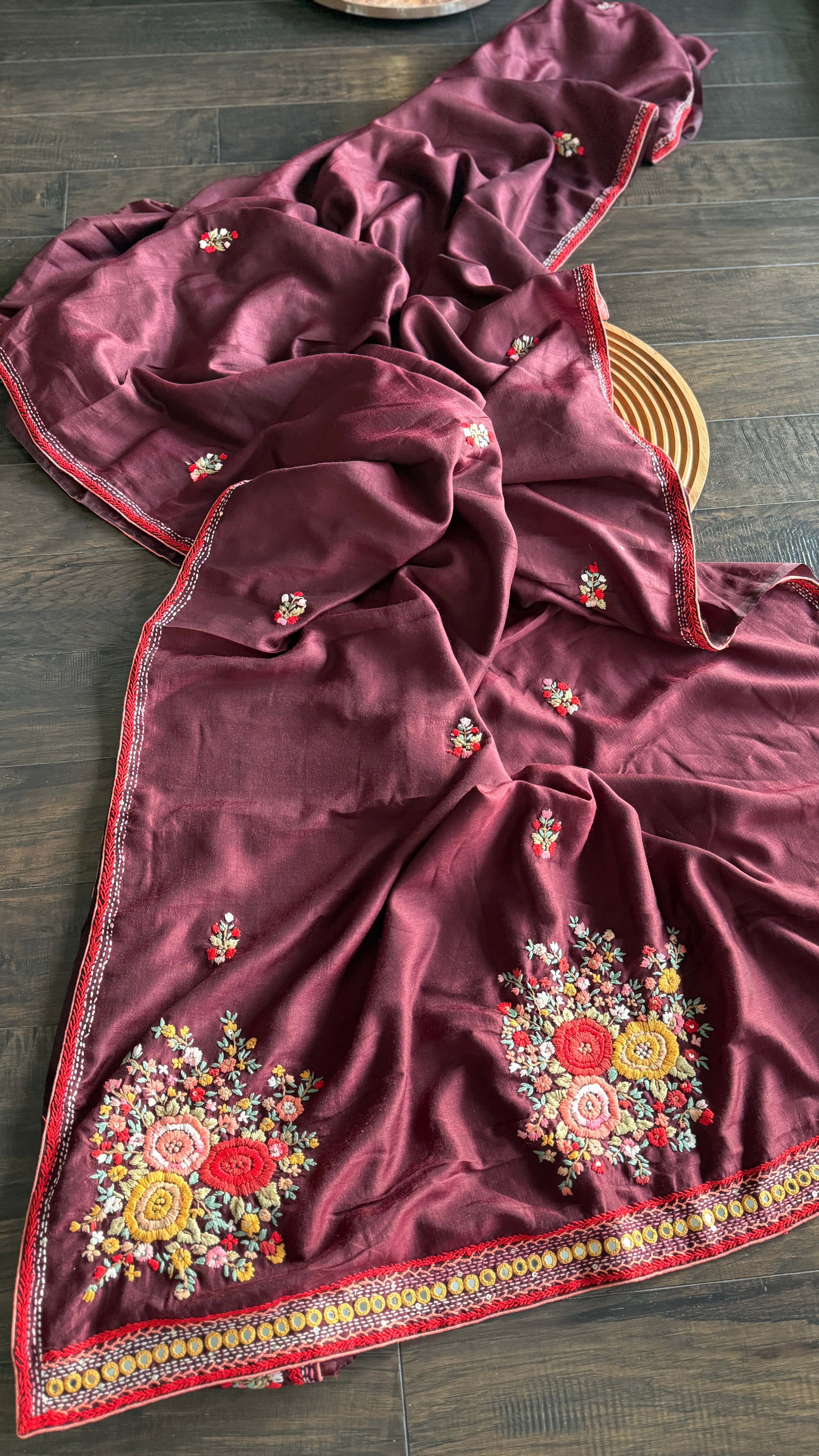 Designer Muga Embroidered - Wine Maroon