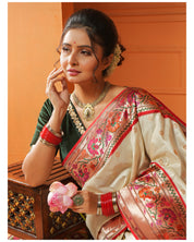 Pure Silk Paithani Banarasi- Cream Red