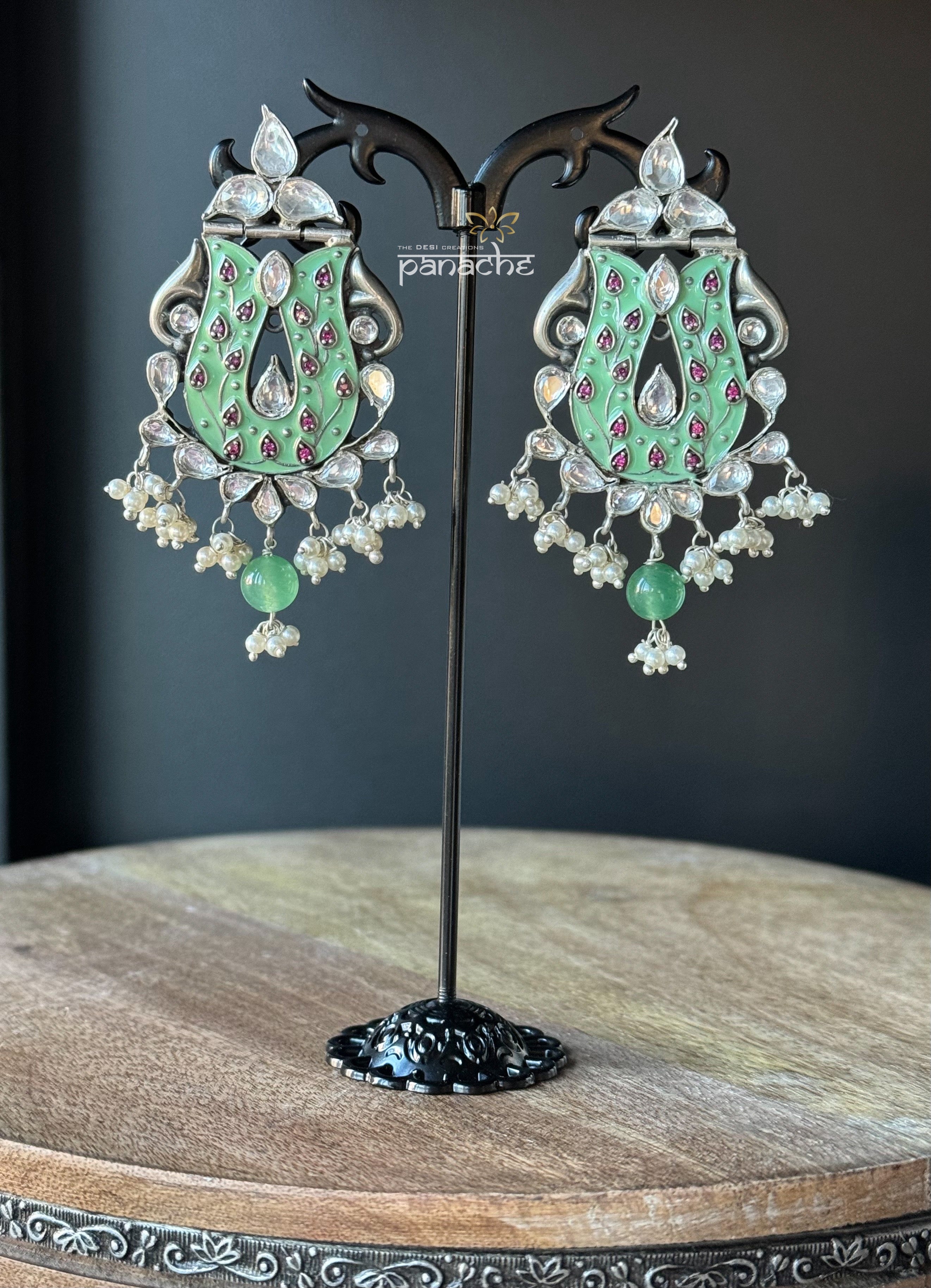 Artisan Earring 925 Silver - Green Enamel