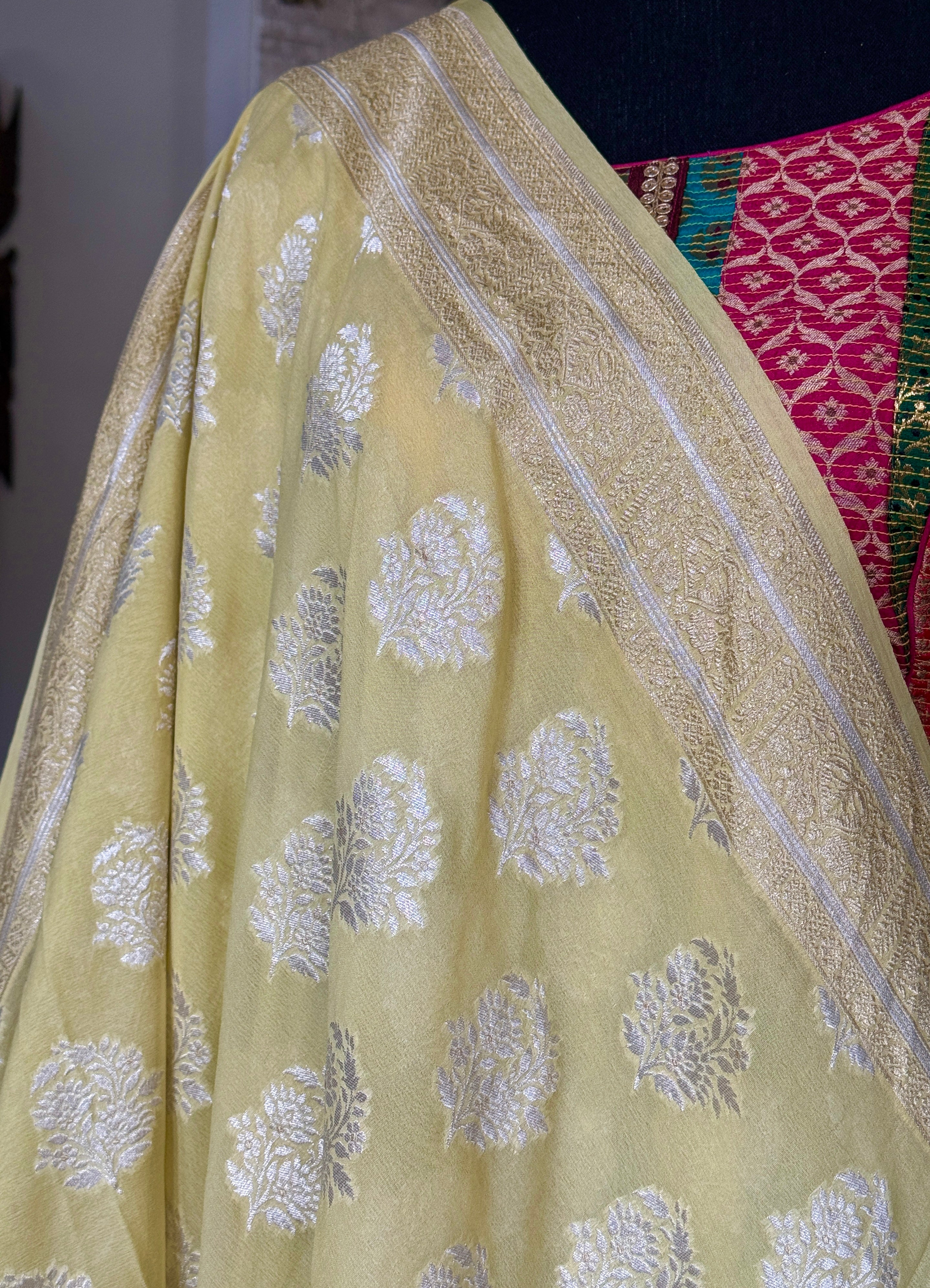 Khaddi Georgette Banarasi - Light Lemon Yellow