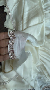 Designer Satin Silk - Cream Stone Border