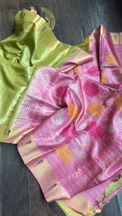 Tussar Silk Paithani Single Munia - Henna Green Handwoven