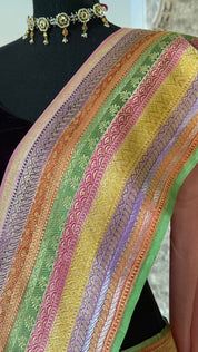 Khaddi Georgette Banarasi - Pink Multi color Hand Brushed