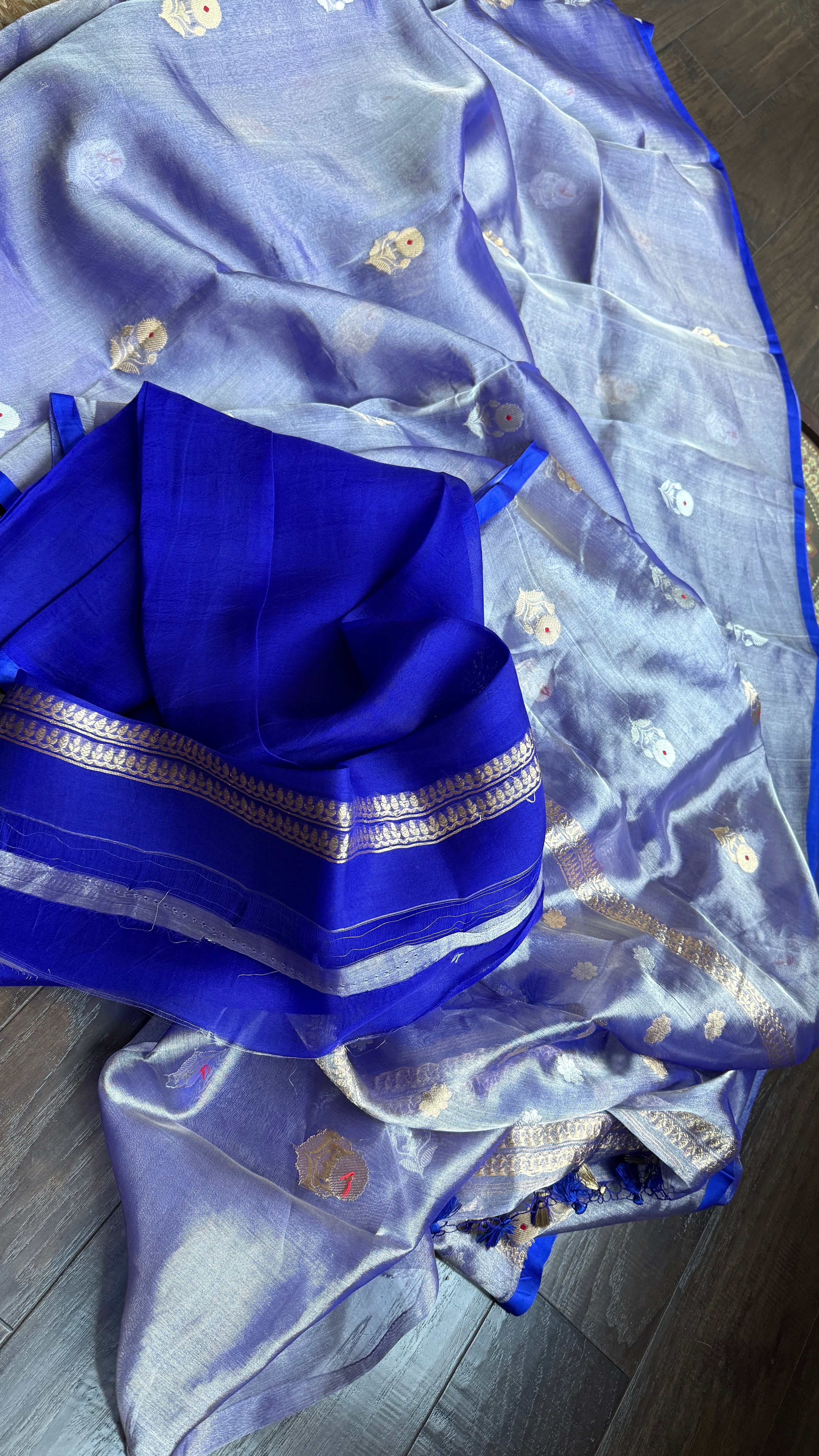Tissue Organza Silk Banarasi - Blue Metallic Meenakari